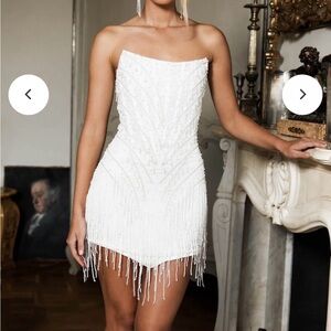NBLuxe Izabel Beaded Fringe Strapless Mini Dress